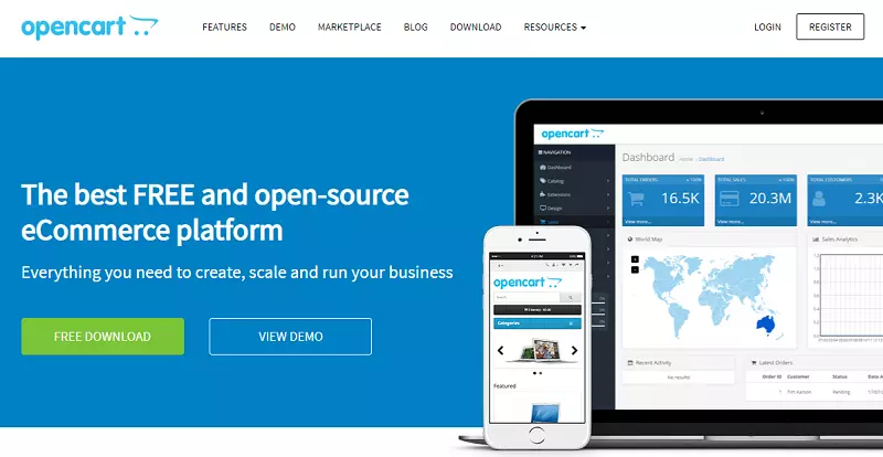 OpenCart ecommerce builder website homepage