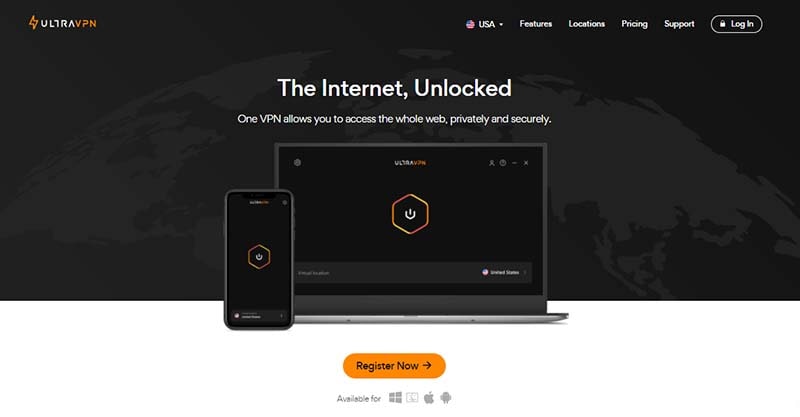 Homepage of UltraVPN - Secure your internet